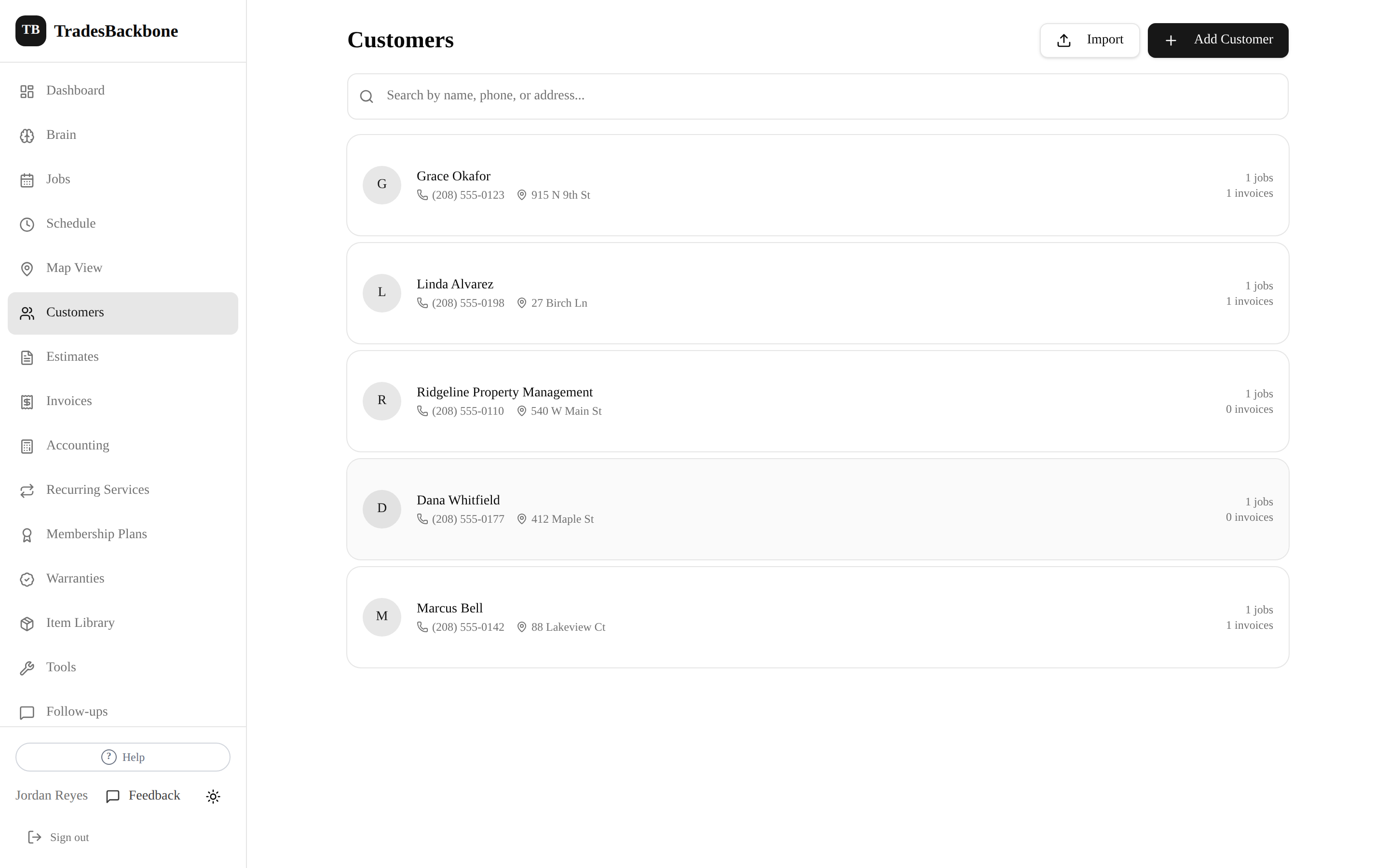 Customers in TradesBackbone